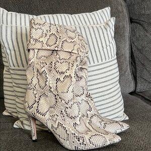 XOXO Beige Snakeskin Heeled Boots